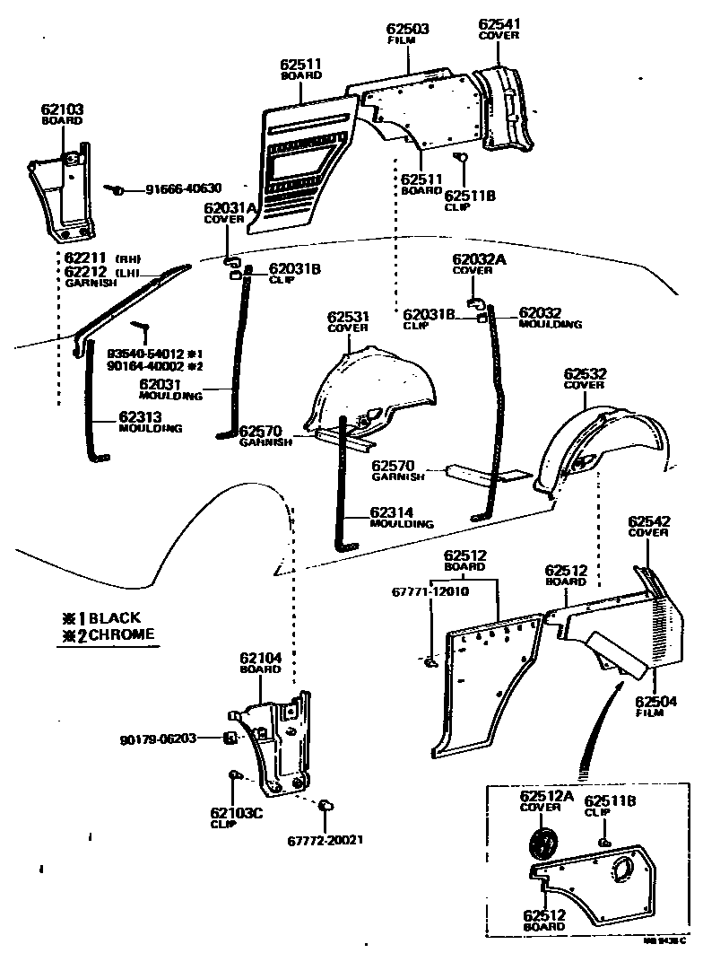 Toyota COROLLA 内饰板和车门防水胶条 EPC diagram — MB9438C