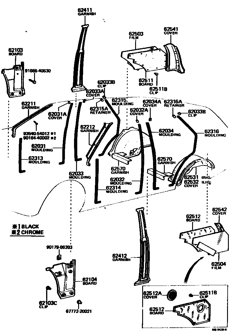 Toyota COROLLA 内饰板和车门防水胶条 EPC diagram — MB9439B