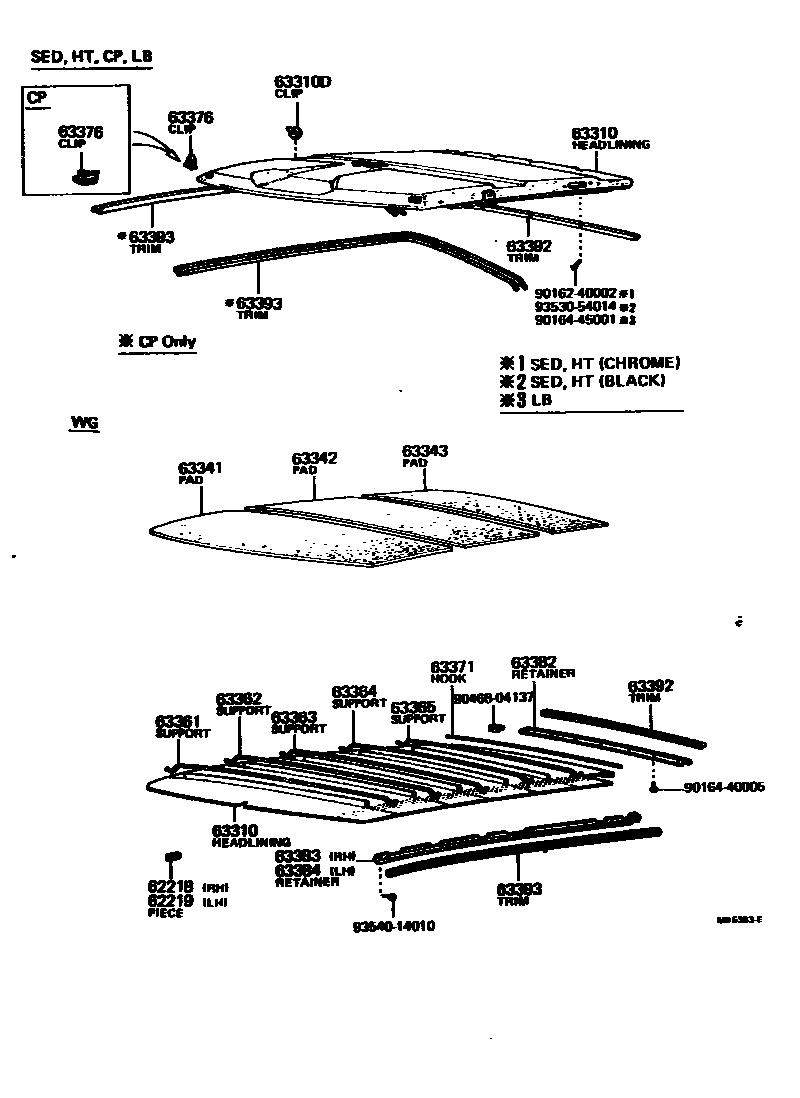 Toyota COROLLA 车顶内衬和消声垫 EPC diagram — MB5363E