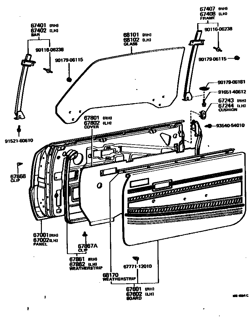Toyota COROLLA 前门板和前门玻璃 EPC diagram — MB4054C