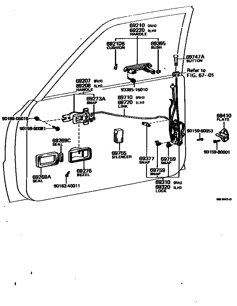 Toyota COROLLA 前门锁和车门把手 EPC diagram — MB9445D