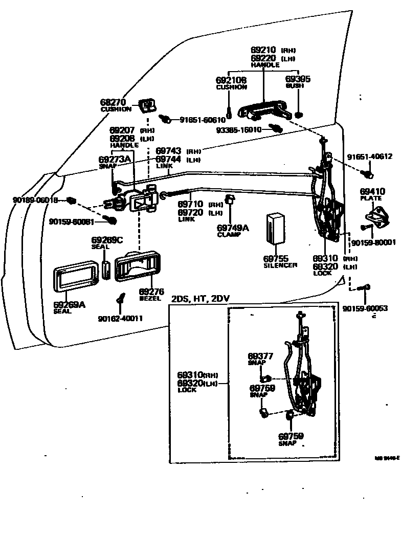 Toyota COROLLA 前门锁和车门把手 EPC diagram — MB9446E