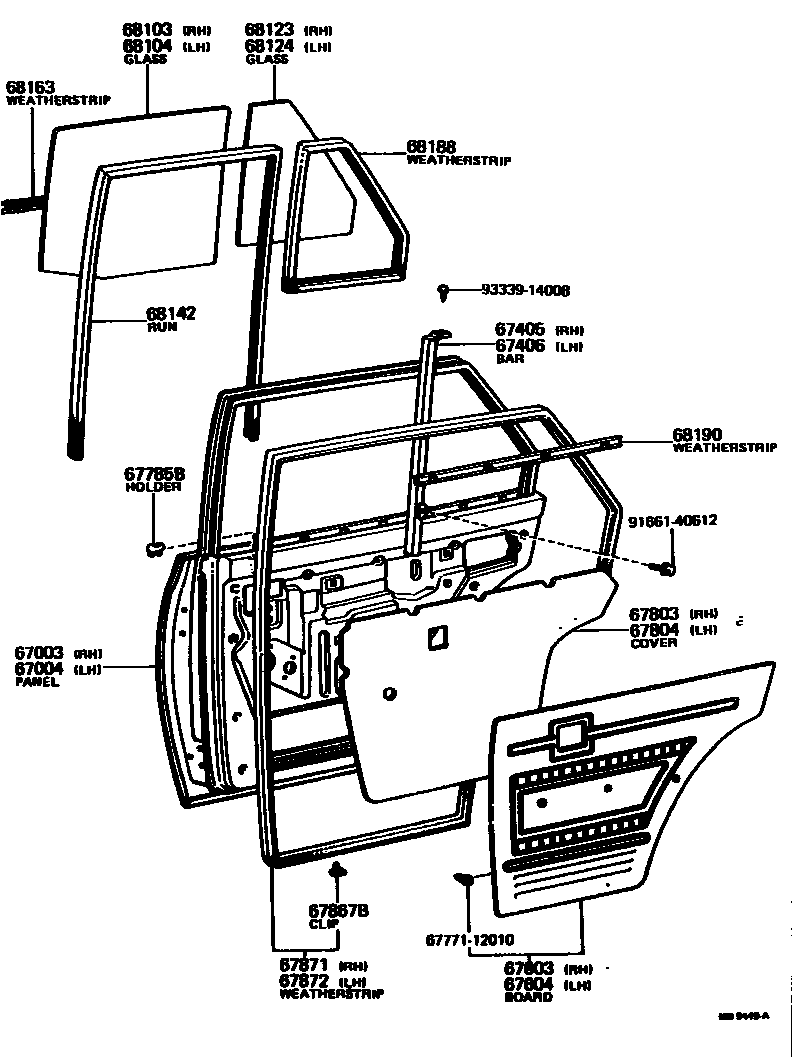 Toyota COROLLA 后门板和后门玻璃 EPC diagram — MB9449A