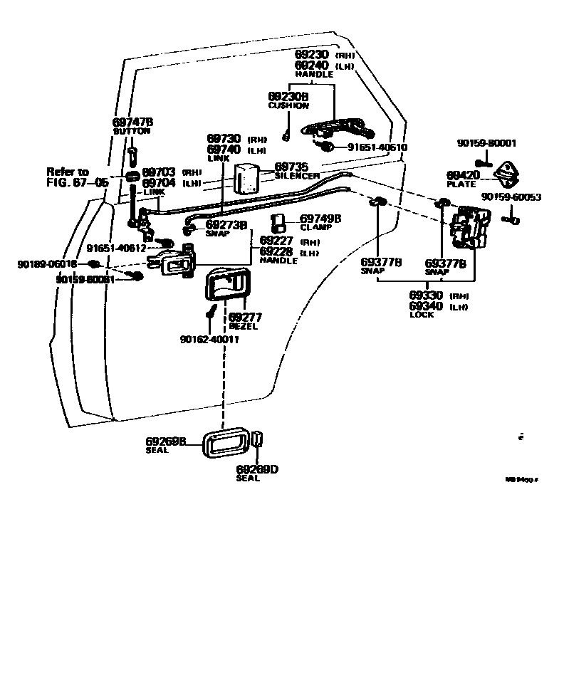 Toyota COROLLA 后门锁和后门把手 EPC diagram — MB9450F