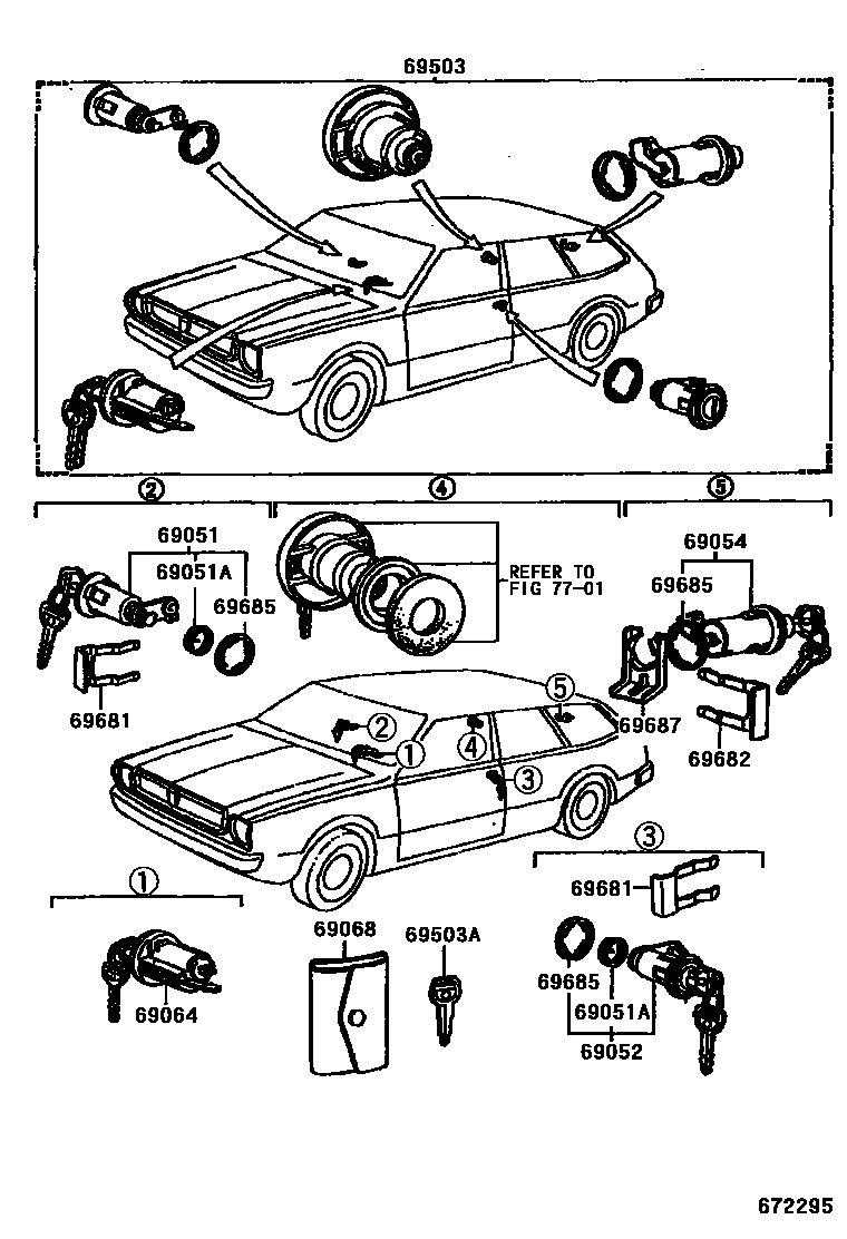 Toyota COROLLA 锁芯组件 EPC diagram — 672295