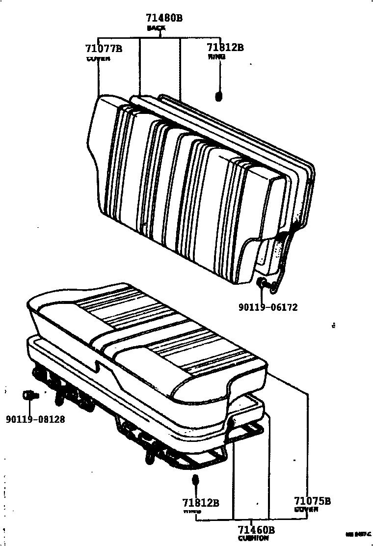 Toyota COROLLA 后排座椅和座椅滑轨 EPC diagram — 717040