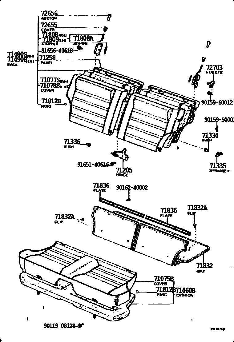 Toyota COROLLA 后排座椅和座椅滑轨 EPC diagram — 717041