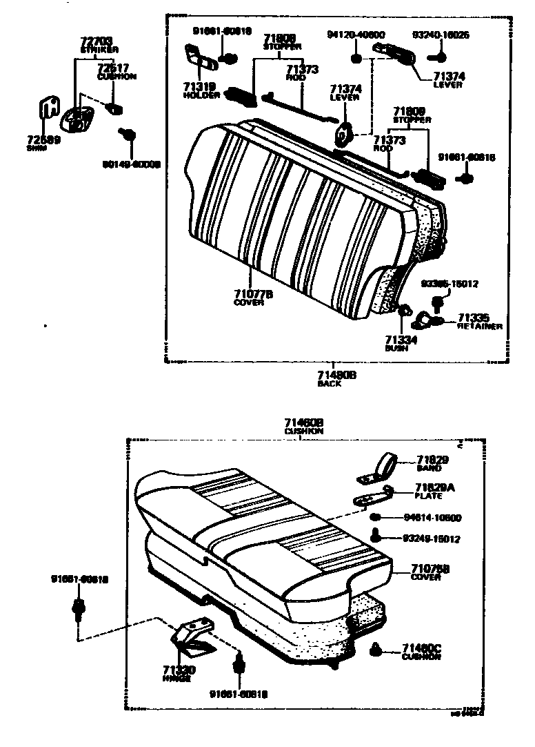 Toyota COROLLA 后排座椅和座椅滑轨 EPC diagram — MB9458G