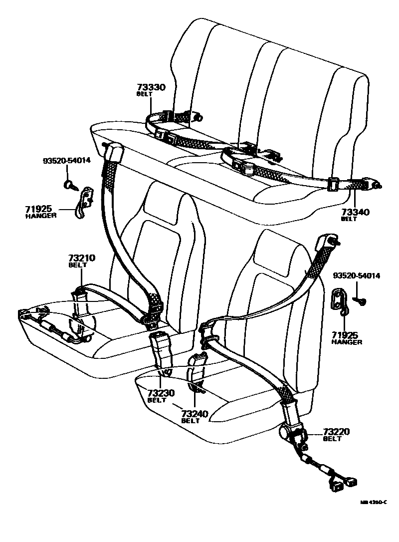 Toyota COROLLA 安全带和儿童保护座椅 EPC diagram — MB4350C