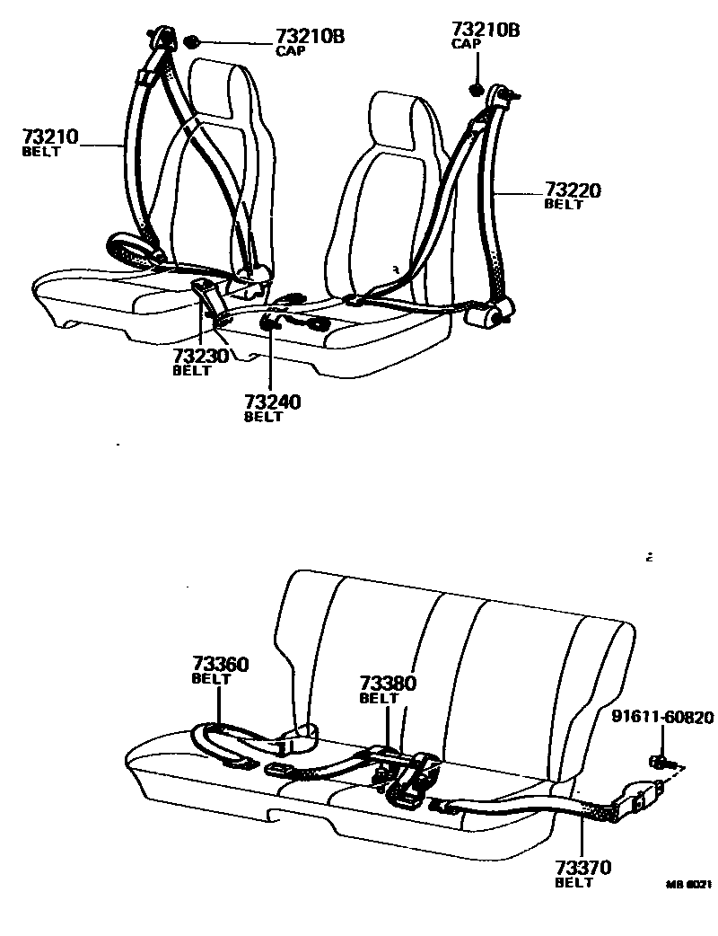Toyota COROLLA 安全带和儿童保护座椅 EPC diagram — MB6021