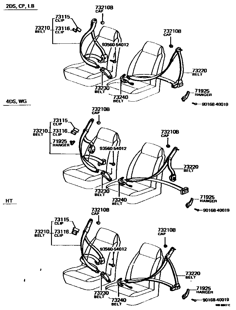 Toyota COROLLA 安全带和儿童保护座椅 EPC diagram — MB6647C