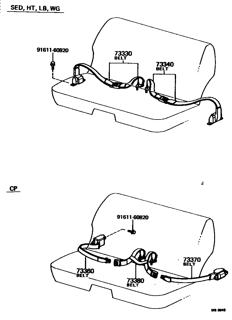 Toyota COROLLA 安全带和儿童保护座椅 EPC diagram — MB6648