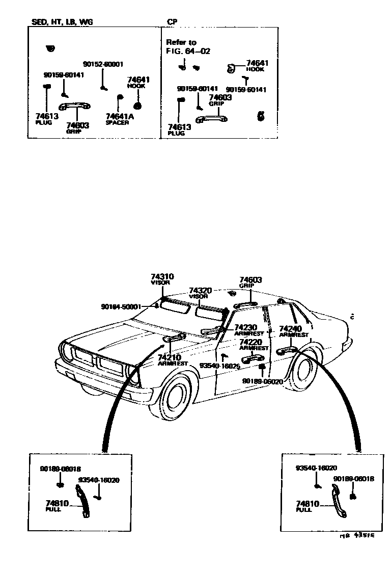 Toyota COROLLA 扶手和遮阳板 EPC diagram — MB4351E