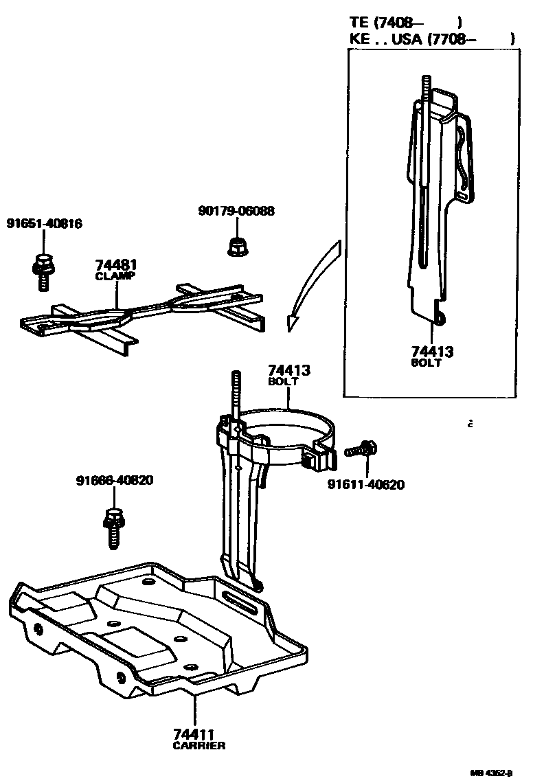 Toyota COROLLA battery holder EPC diagram — MB4352B