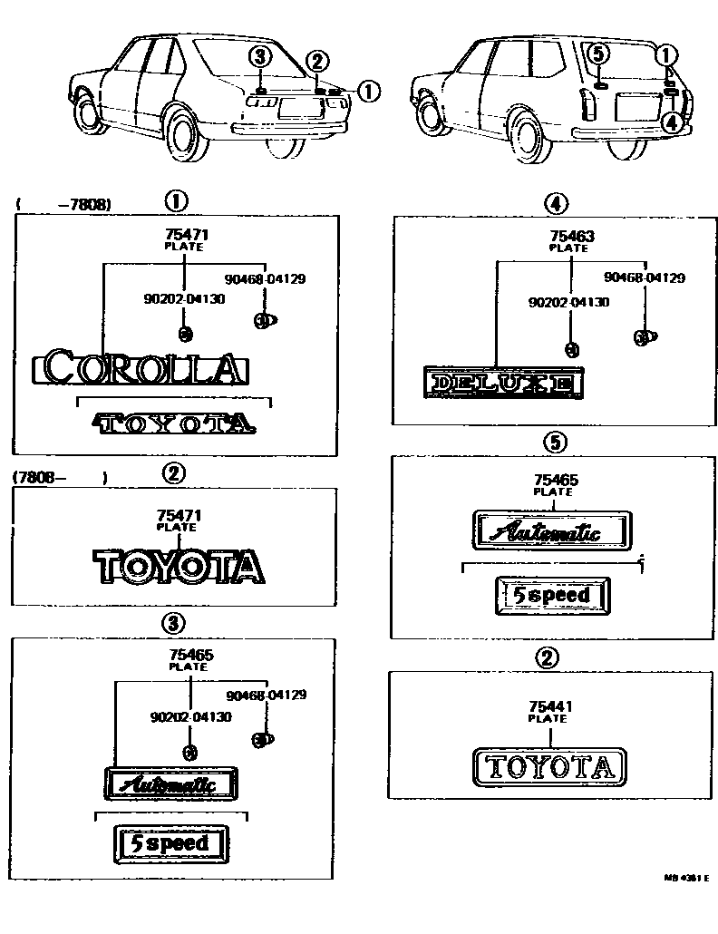 Toyota COROLLA 丰田徽标和铭牌(车外和车内) EPC diagram — MB4361E