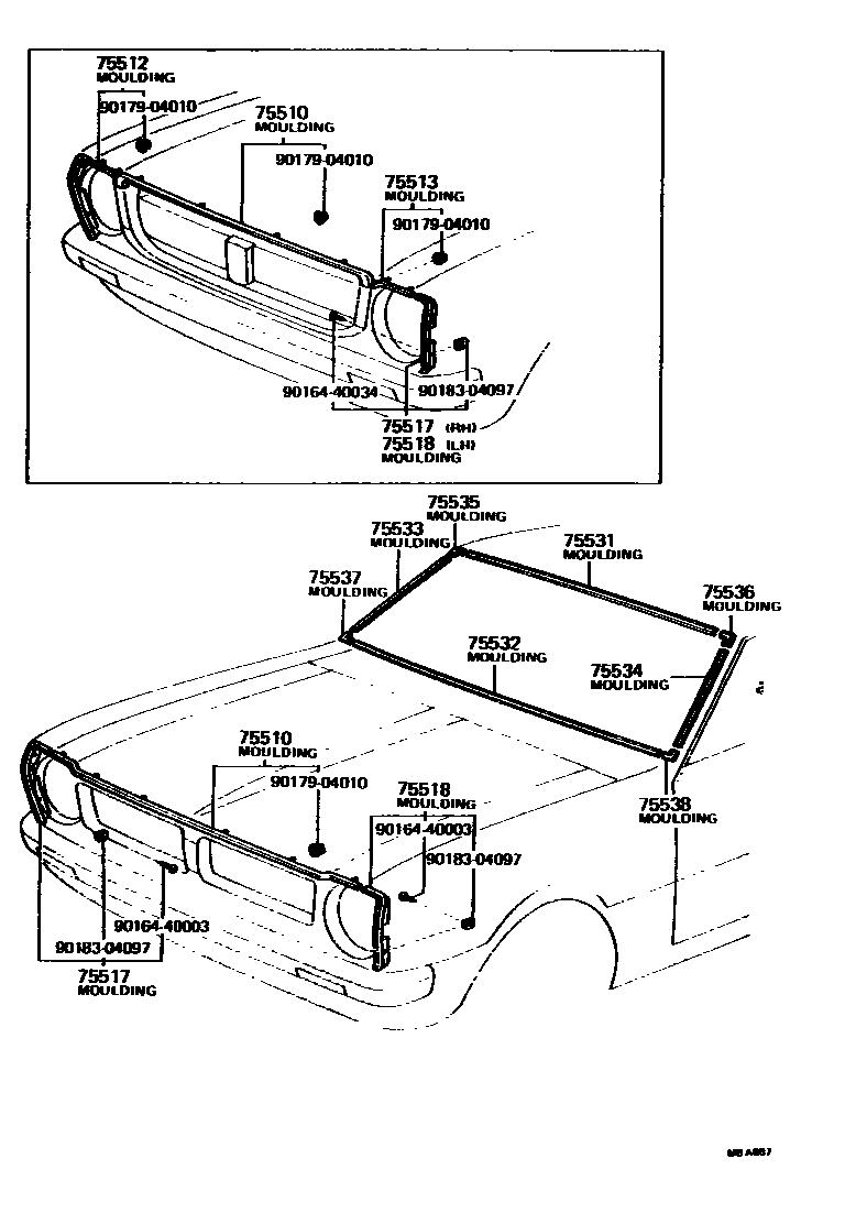 Toyota COROLLA 前防护条 EPC diagram — MBA887