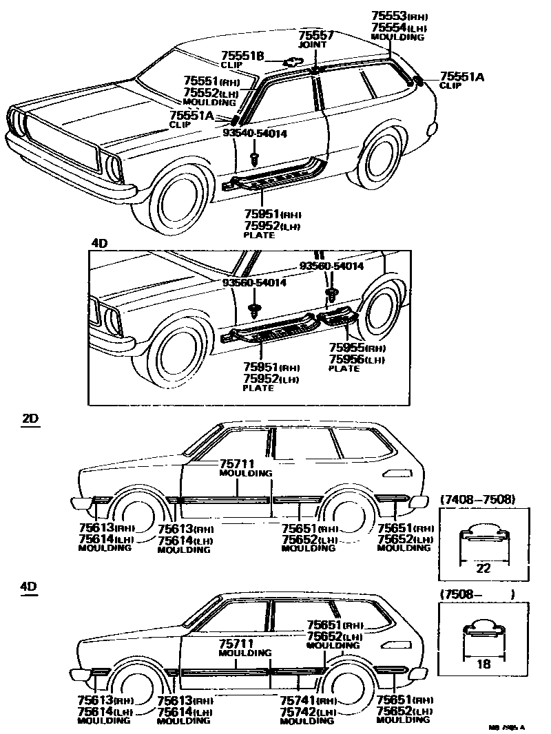 Toyota COROLLA 侧防护条 EPC diagram — MB7985A