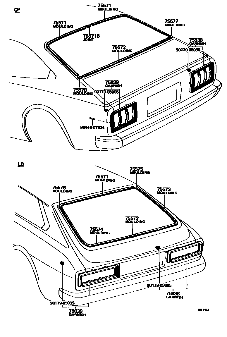 Toyota COROLLA 后防护条 EPC diagram — MB5452