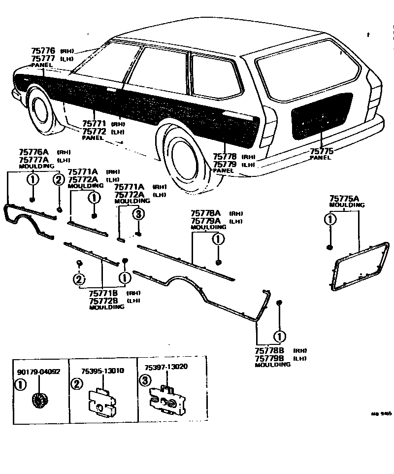 Toyota COROLLA 木纹面板和防护条 EPC diagram — MB9465