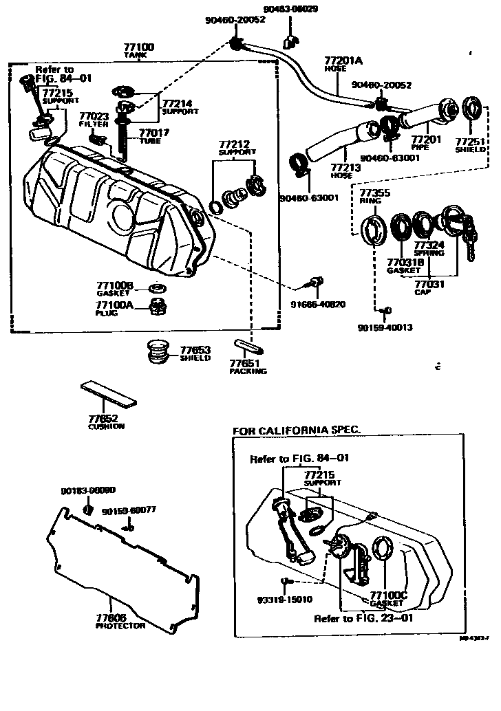 Toyota COROLLA 燃油箱和燃油管 EPC diagram — MB4362F