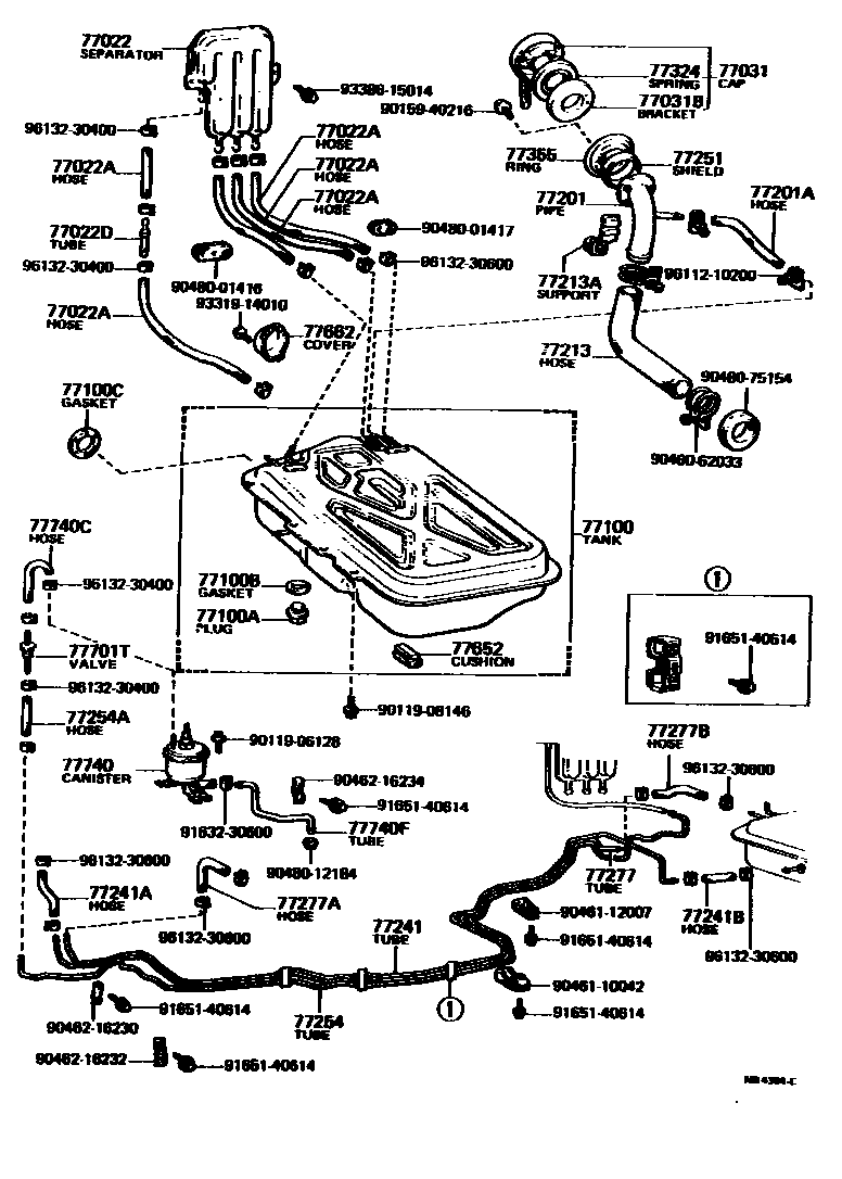 Toyota COROLLA 燃油箱和燃油管 EPC diagram — MB4364C
