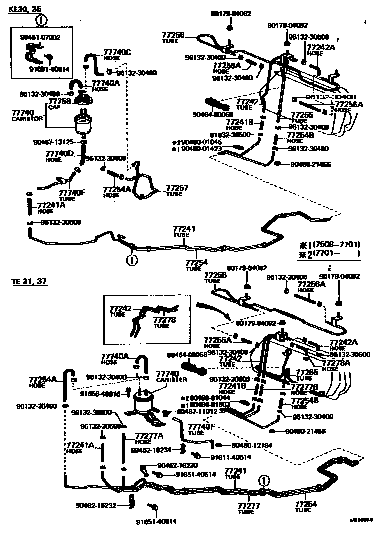 Toyota COROLLA 燃油箱和燃油管 EPC diagram — MB5089B