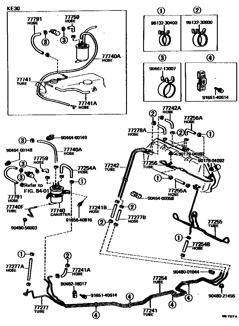 Toyota COROLLA 燃油箱和燃油管 EPC diagram — MB7377A