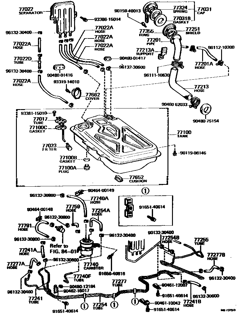 Toyota COROLLA 燃油箱和燃油管 EPC diagram — MB7379D