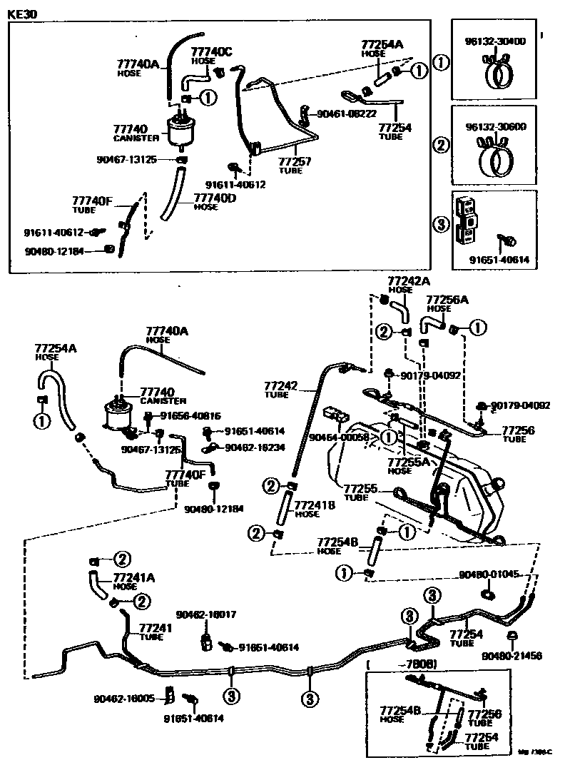 Toyota COROLLA 燃油箱和燃油管 EPC diagram — MB7386C
