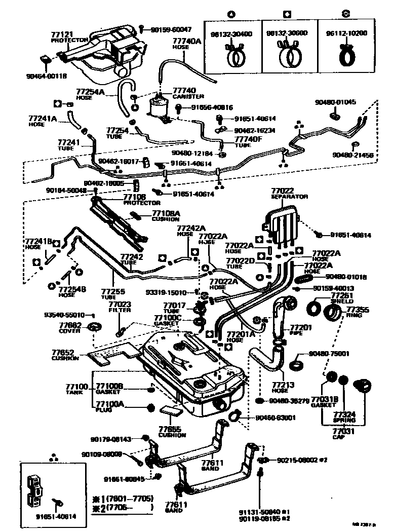 Toyota COROLLA 燃油箱和燃油管 EPC diagram — MB7387D