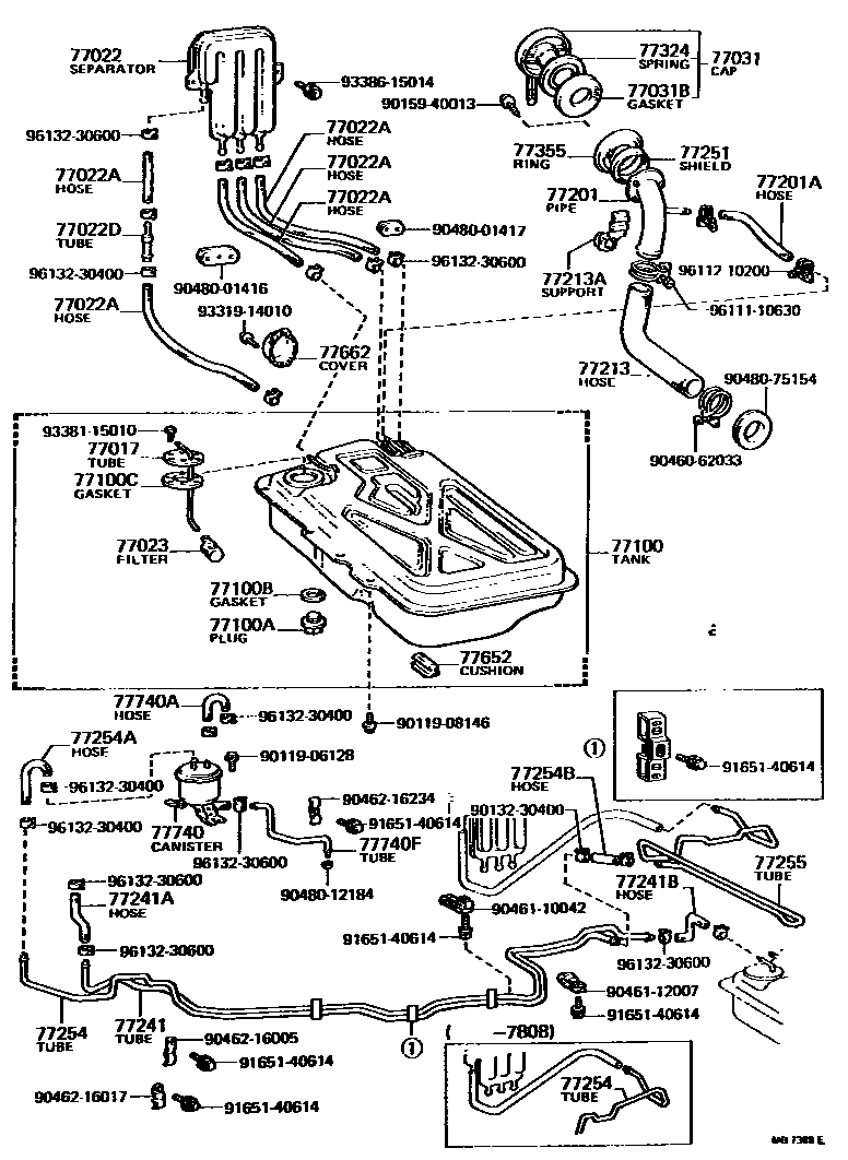 Toyota COROLLA 燃油箱和燃油管 EPC diagram — MB7388E