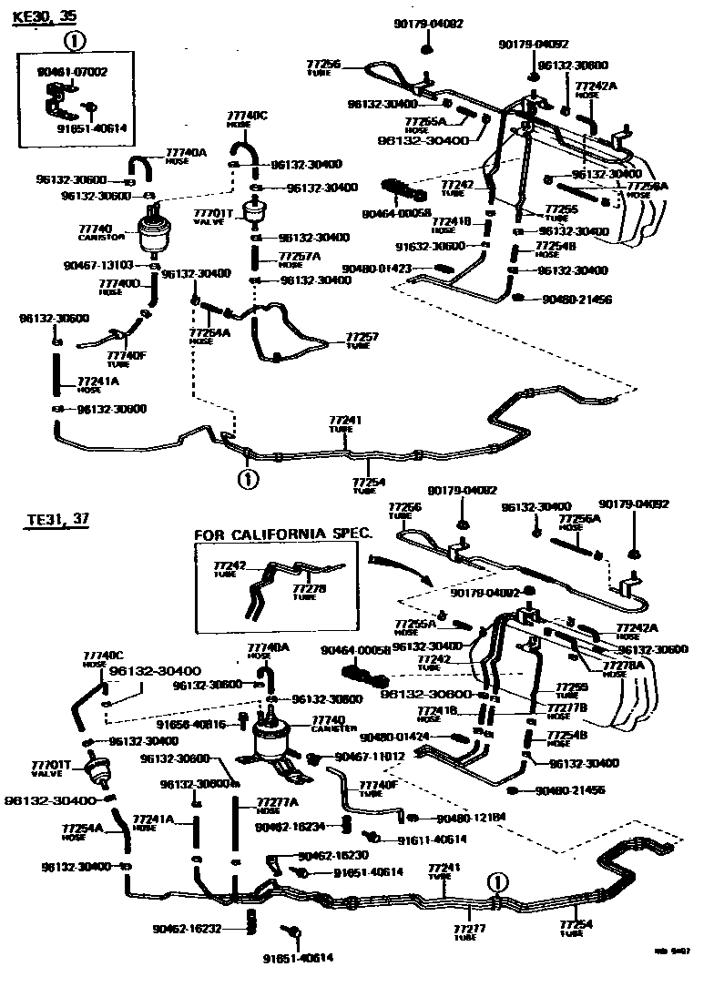 Toyota COROLLA 燃油箱和燃油管 EPC diagram — MB9467