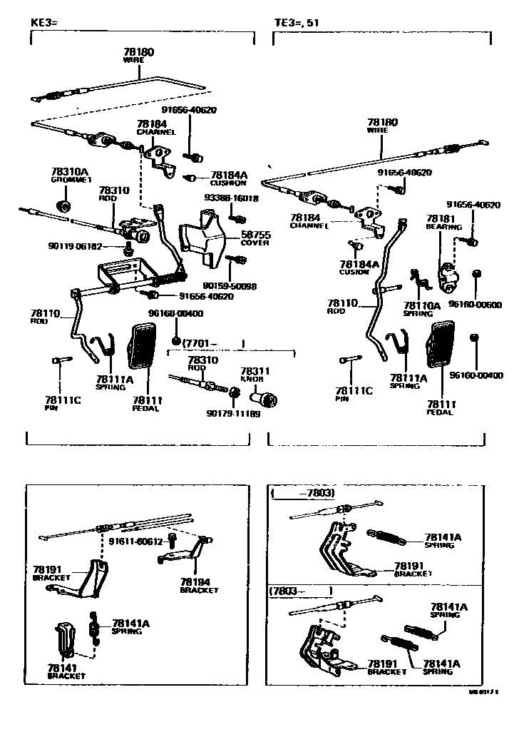Toyota COROLLA accelerator pedal connecting rod EPC diagram — MB6017E