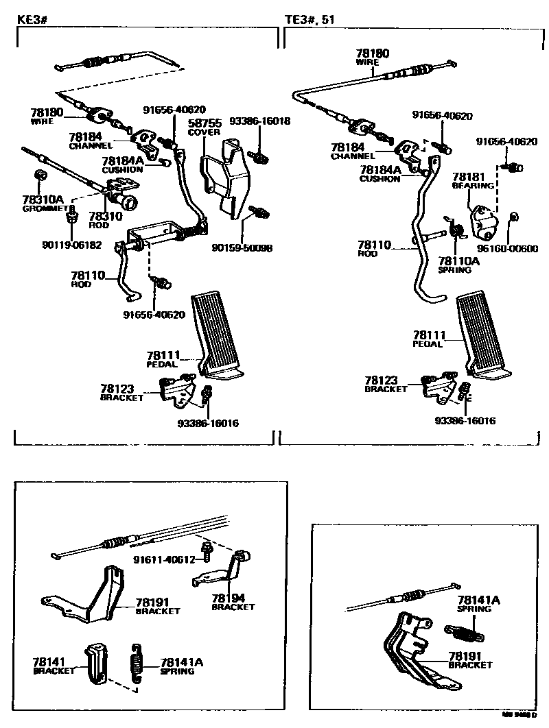 Toyota COROLLA accelerator pedal connecting rod EPC diagram — MB9468D