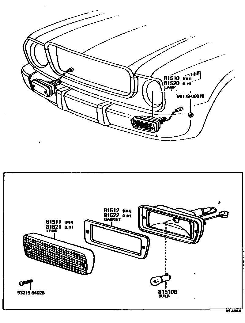 Toyota COROLLA 前转向灯 EPC diagram — ME3296B