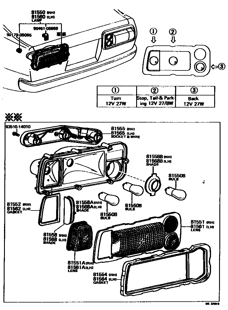 Toyota COROLLA 后组合灯 EPC diagram — ME3299B
