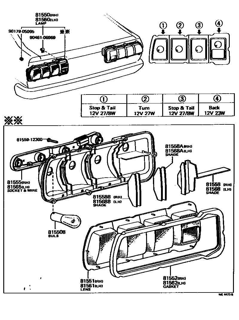 Toyota COROLLA 后组合灯 EPC diagram — ME4473B