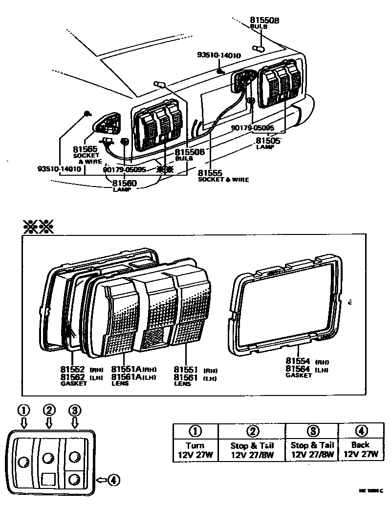 Toyota COROLLA 后组合灯 EPC diagram — ME5866C