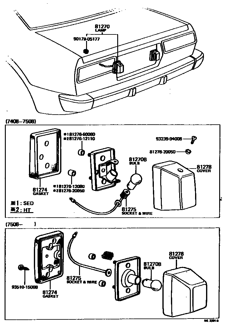 Toyota COROLLA 后牌照灯 EPC diagram — ME3301B
