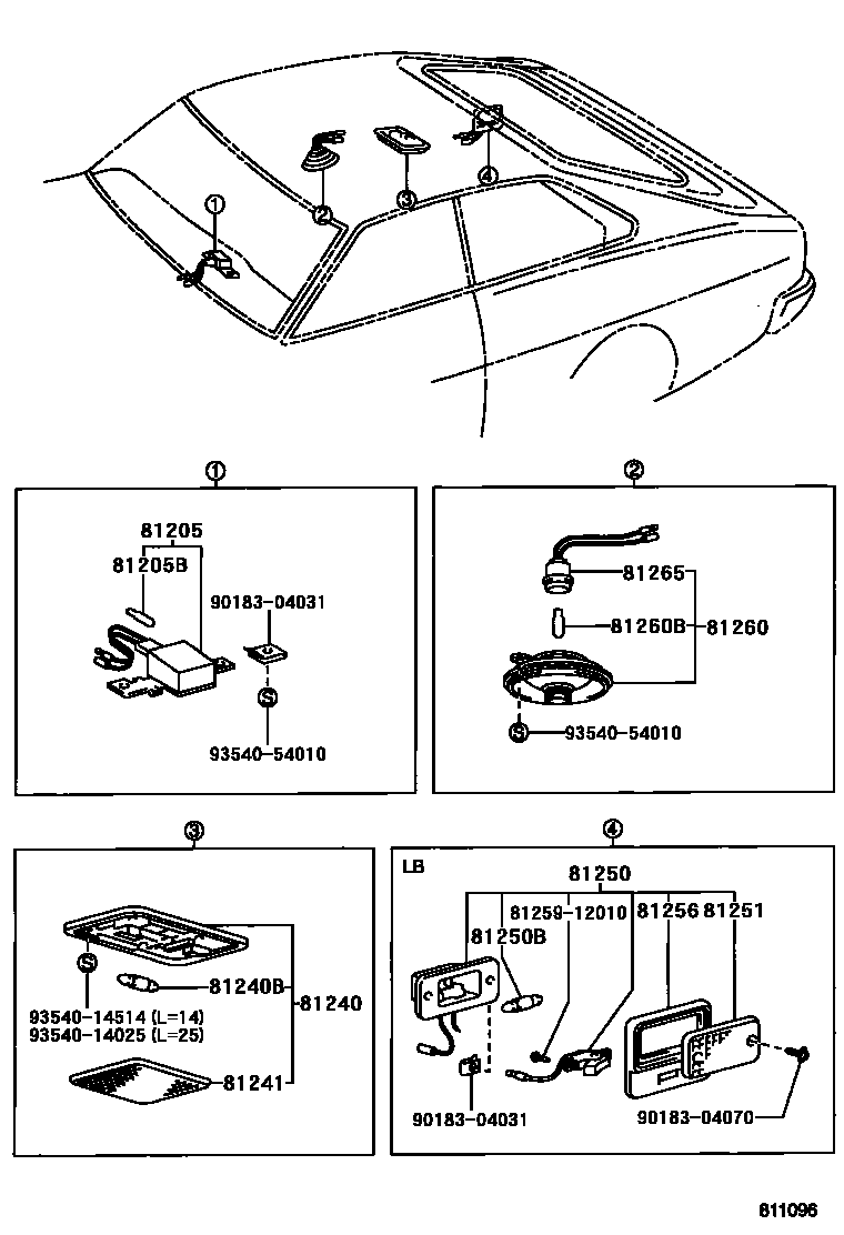 Toyota COROLLA 车内灯 EPC diagram — 811096