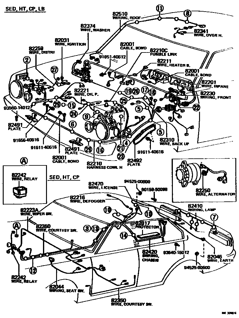 Toyota COROLLA 线束和卡夹 EPC diagram — ME3288G