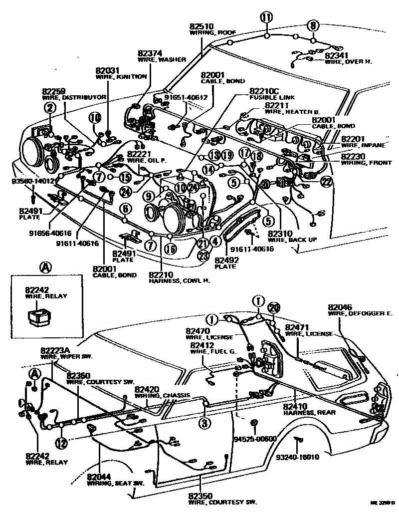 Toyota COROLLA 线束和卡夹 EPC diagram — ME3290D