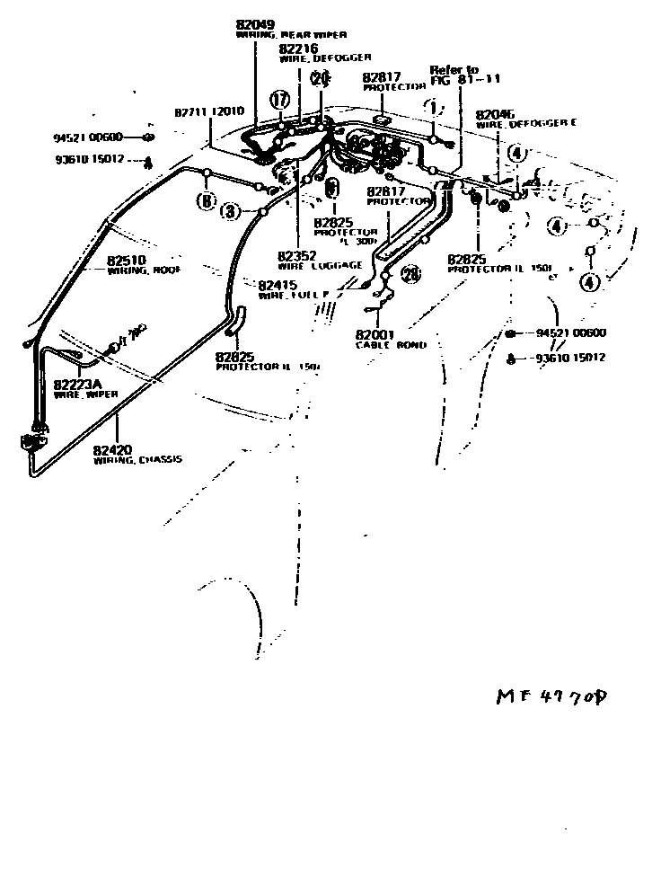 Toyota COROLLA 线束和卡夹 EPC diagram — ME4770D