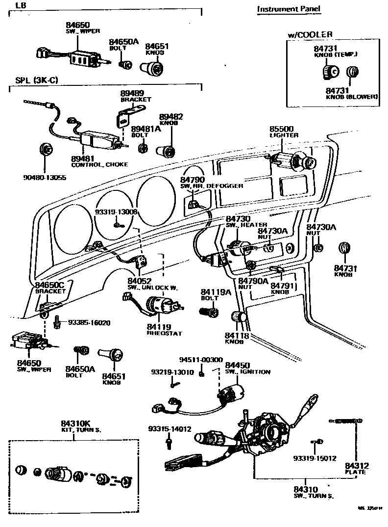 Toyota COROLLA 开关和继电器和ECU EPC diagram — ME3250H