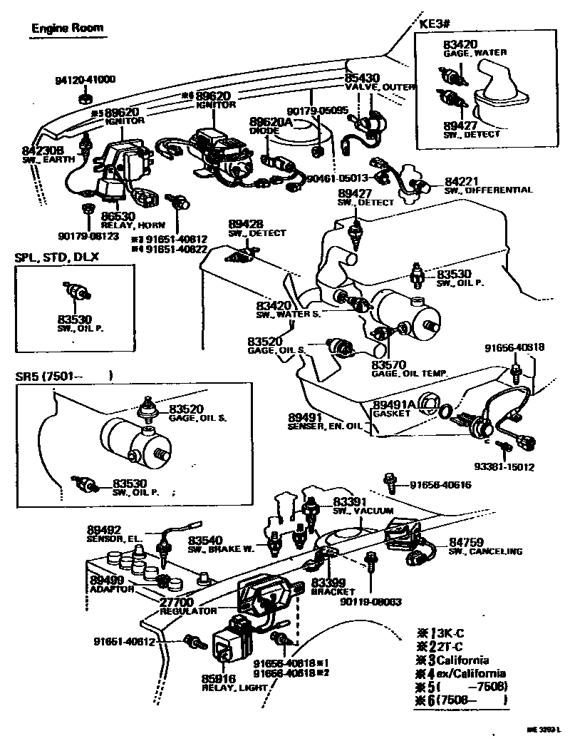 Toyota COROLLA 开关和继电器和ECU EPC diagram — ME3293L