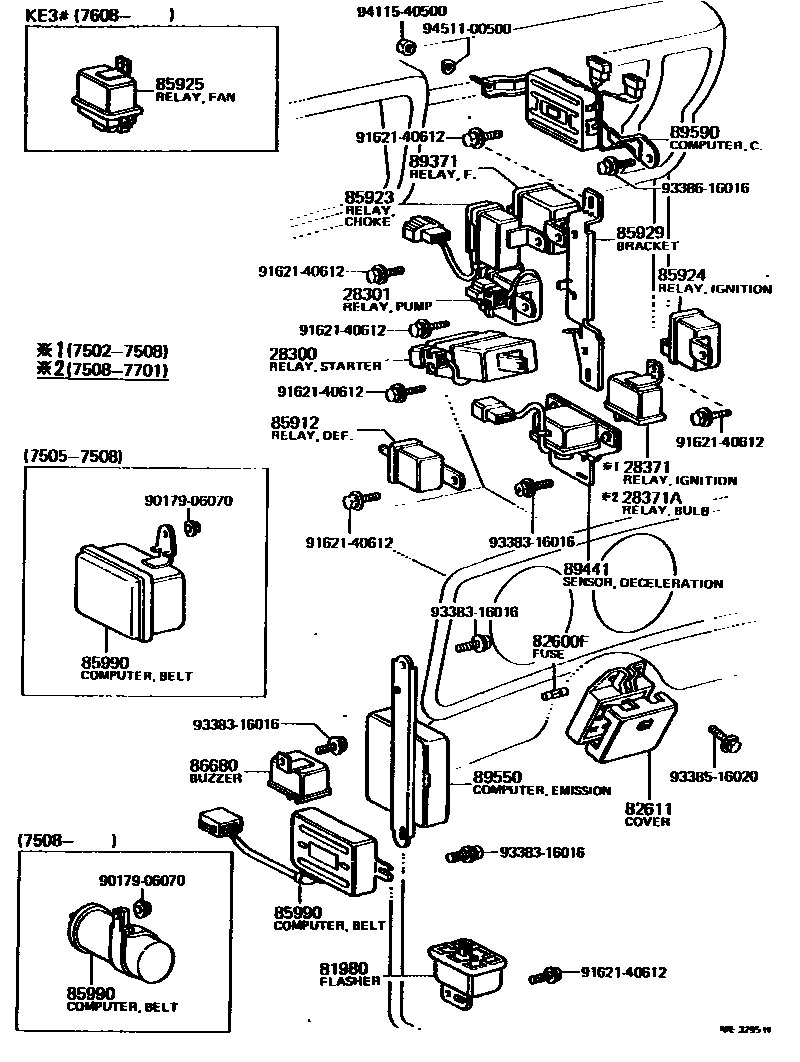Toyota COROLLA 开关和继电器和ECU EPC diagram — ME3295H