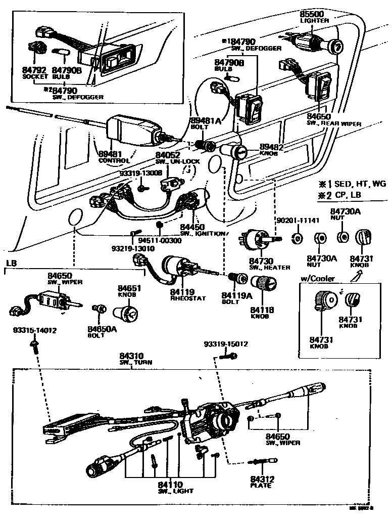 Toyota COROLLA 开关和继电器和ECU EPC diagram — ME5882B