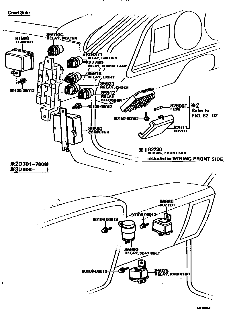 Toyota COROLLA 开关和继电器和ECU EPC diagram — ME5883F