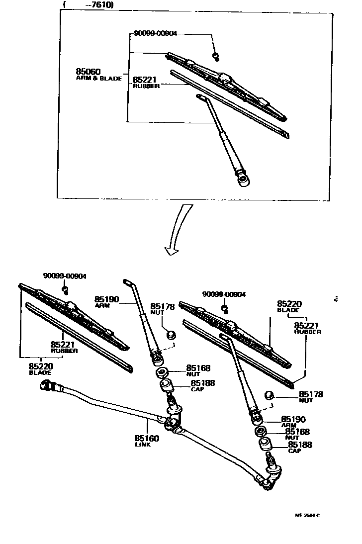 Toyota COROLLA 挡风玻璃刮水器 EPC diagram — ME2561C