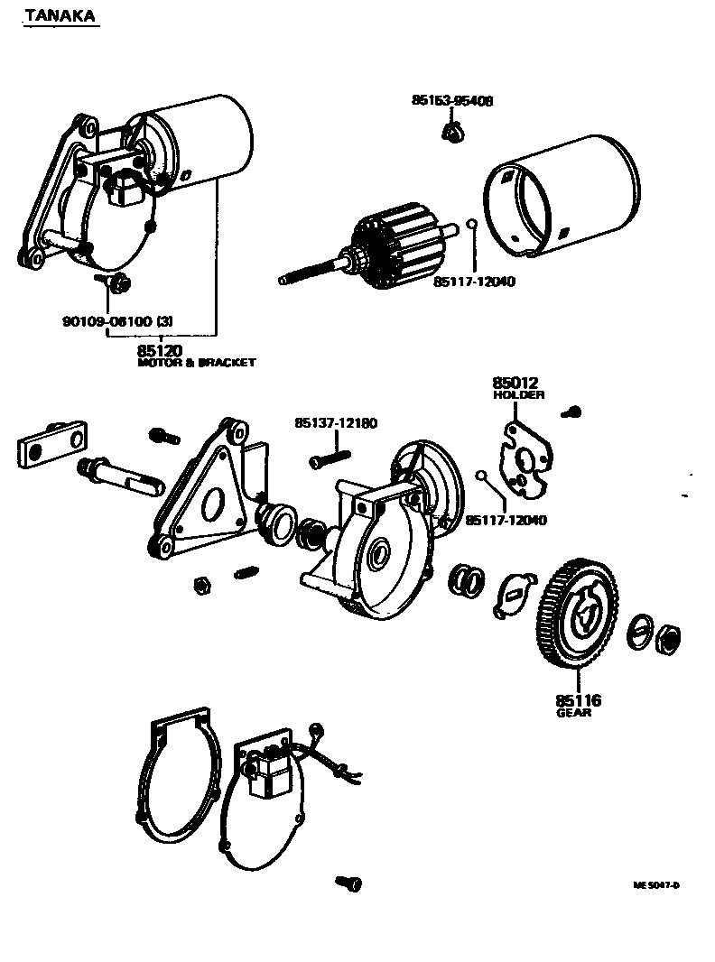 Toyota COROLLA 挡风玻璃刮水器 EPC diagram — ME5047D